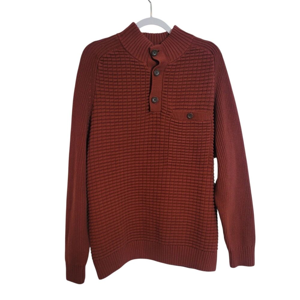 Duluth Men's Burly Retirement Button Mock Neck Sweater Red Men's Sz Large READ